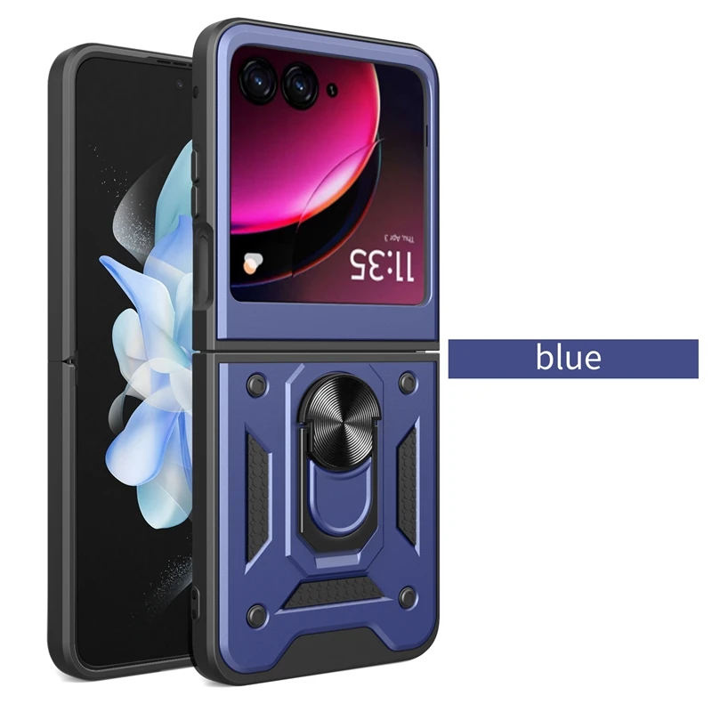 Armor Shockproof Case Voor Motorola Razr 50 40 Ultra Moto Razr + Plus 2024 2023 Cover Met Ring Magnetische houder Coque Fundas: Denim / Blauw
