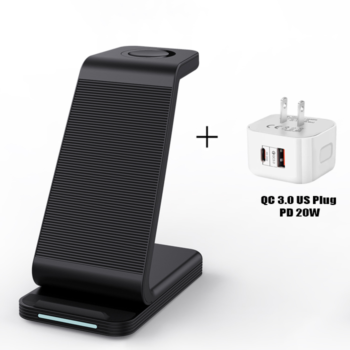 3 In 1 Draadloze Oplader Stand Voor Iphone 13 12 11 Xr 8 Apple Horloge Qi Snel Opladen Dock Station voor Airpods Pro Iwatch 7 6: D2-BK-US(C)