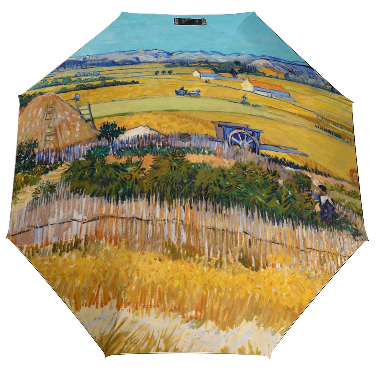 Vincent Van Gogh Paraguas automático de 3 pliegues Café Terraza por la noche Paraguas ligero Sol y lluvia Paraguas de abrigo negro para hombres y mujeres: YELLOW