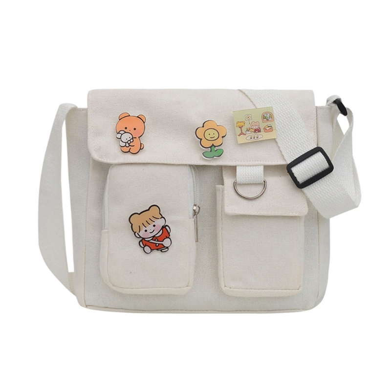 Quadratische umhängetasche für damen, lässige schultertasche mit überschlag und aufnähern, verstellbare träger, messenger bag aus canvas für damen: Himmelblau