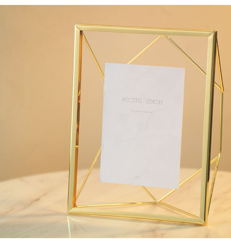 Fotolijst 액자 Cadre Foto Golden Diamond Vierkante Glazen Frame Tafel Voor Slaapkamer Home Decoratie Cadre Deco Art: 15X20