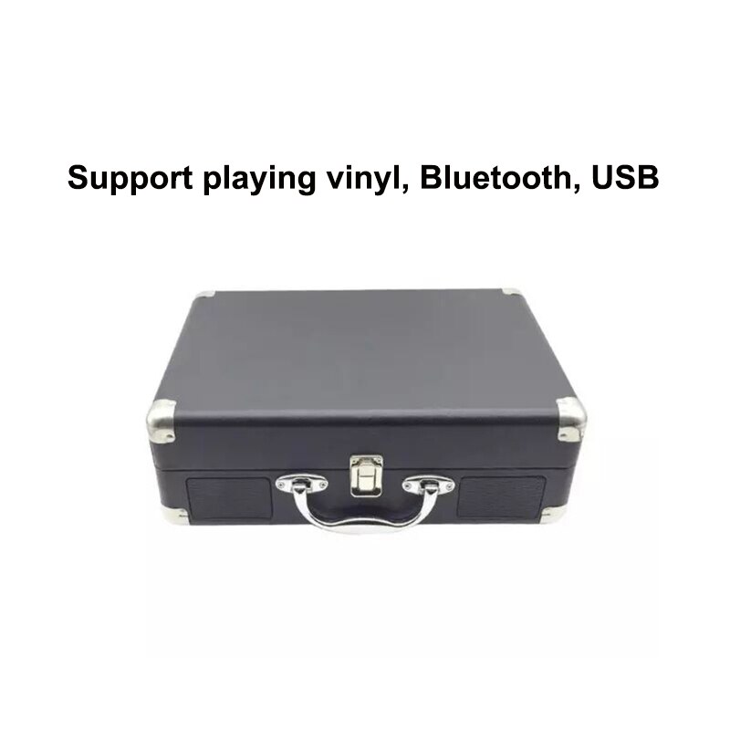 33/45/78 RPM bluetooth Portable Suitcase Turntable Vinyl LP Record Phone Player 3-Speed Aux-in Line-out 100-240V: black