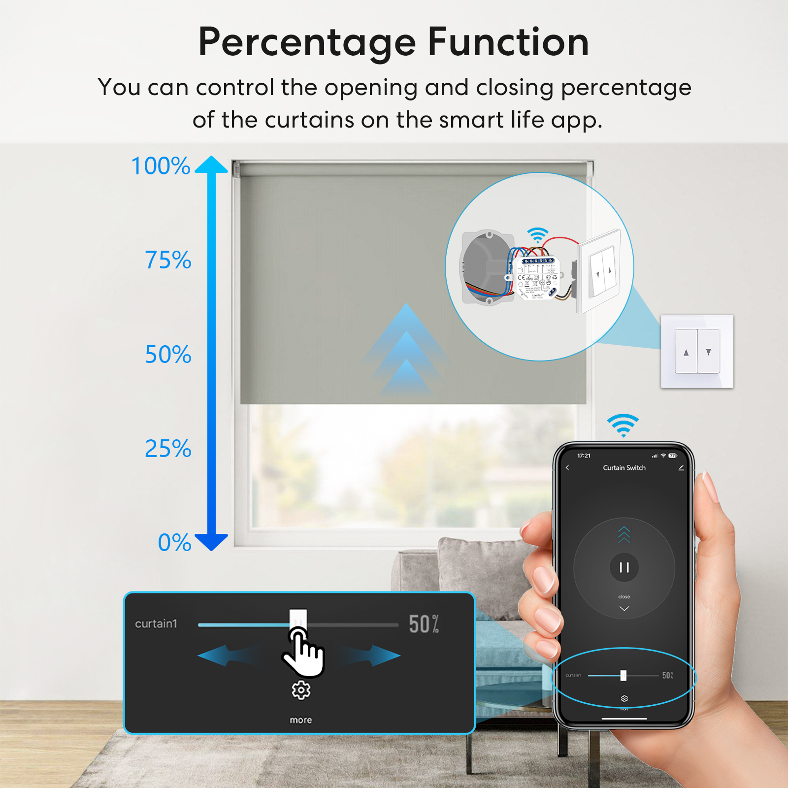 QCSMART Modulo interruttore tenda WiFi per motori persiane Controllo percentuale Tuya Voce di Google Alexa Funziona con spedizione veloce