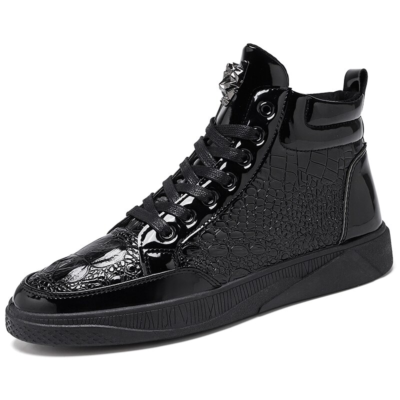 Mannen Herfst Lente Krokodil Patroon Enkellaarsjes Flats Schoenen Hoge Top Zwart Casual Schoenen Mannen Vulcaniseer Sneaker Zapatos De mujer
