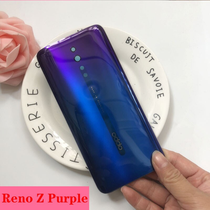 100%  originalt glas batteridæksel til oppo reno / reno 10x zoom / reno z baghus bagcover glas batteri dør sag: Reno z lilla