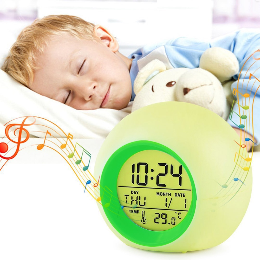 Barn barn musik väckarklocka smart studie timer led nattlampa cirkulär touch sensor sängklocka skrivbord hem tillbehör