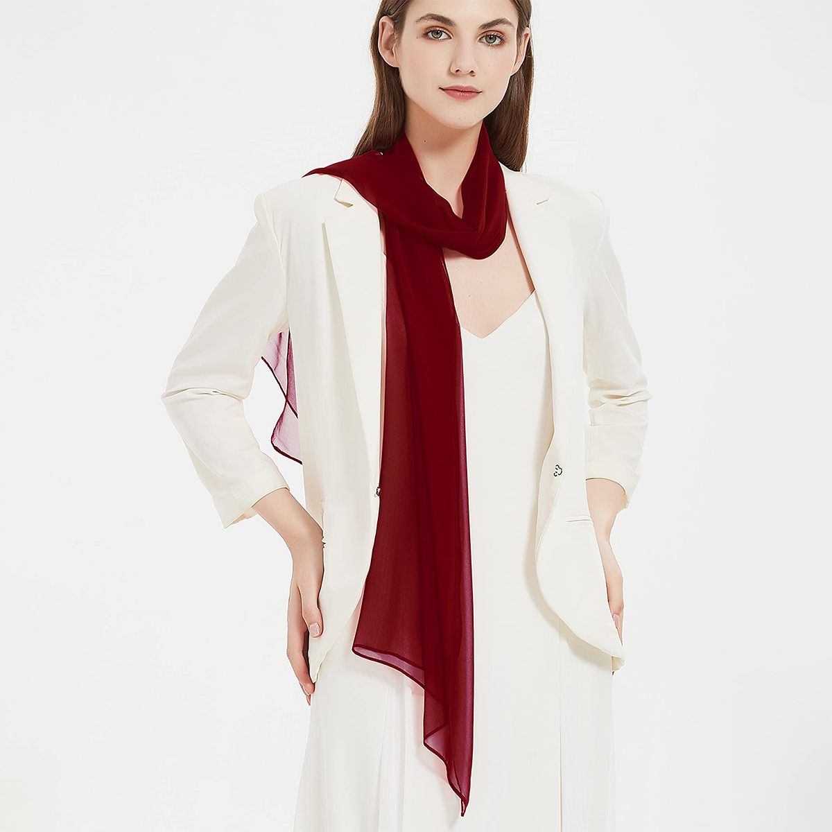 Moda chiffon macio sólido cachecol xale moda decorar cachecóis respirável proteção solar elegante senhora versátil bandana: Caqui