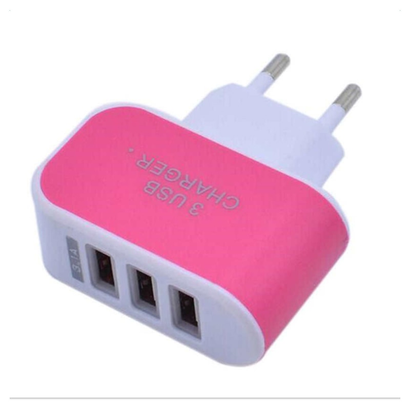 EU Plug Portable Candy Color 3 USB Ports Charger 5V/1A Travel Adapter PP Flame Retardant Shell for mobile phone ipad
