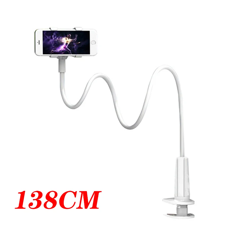 Soporte para teléfono móvil de 138cm con mango, soporte de escritorio, soporte de extensión para mesita de noche, soporte en espiral , soportes rectos: Blanco