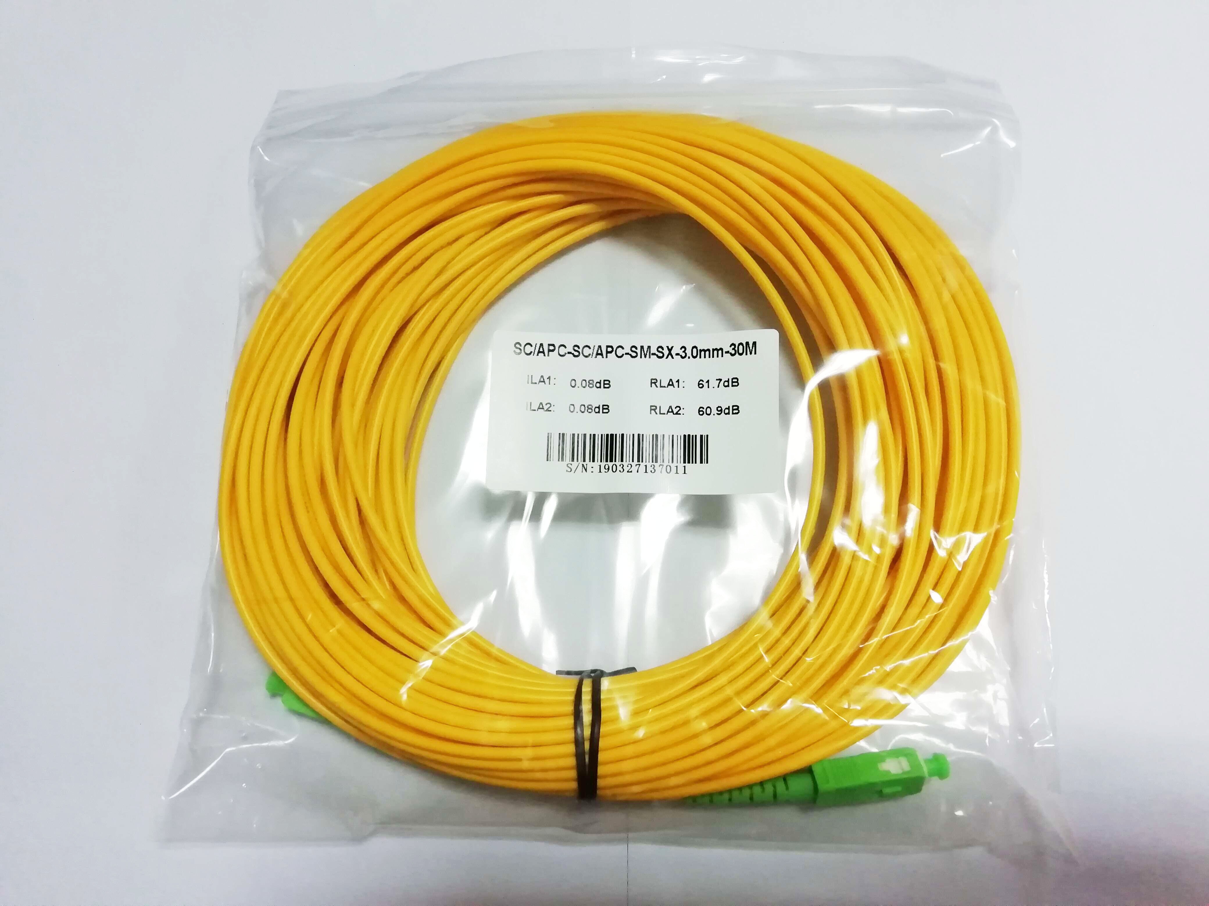 SM SX PVC 3mm 30 Meters SC APC Fiber Optic Jumper Cable SC/APC-SC/APC Fiber Optic Patch Cord