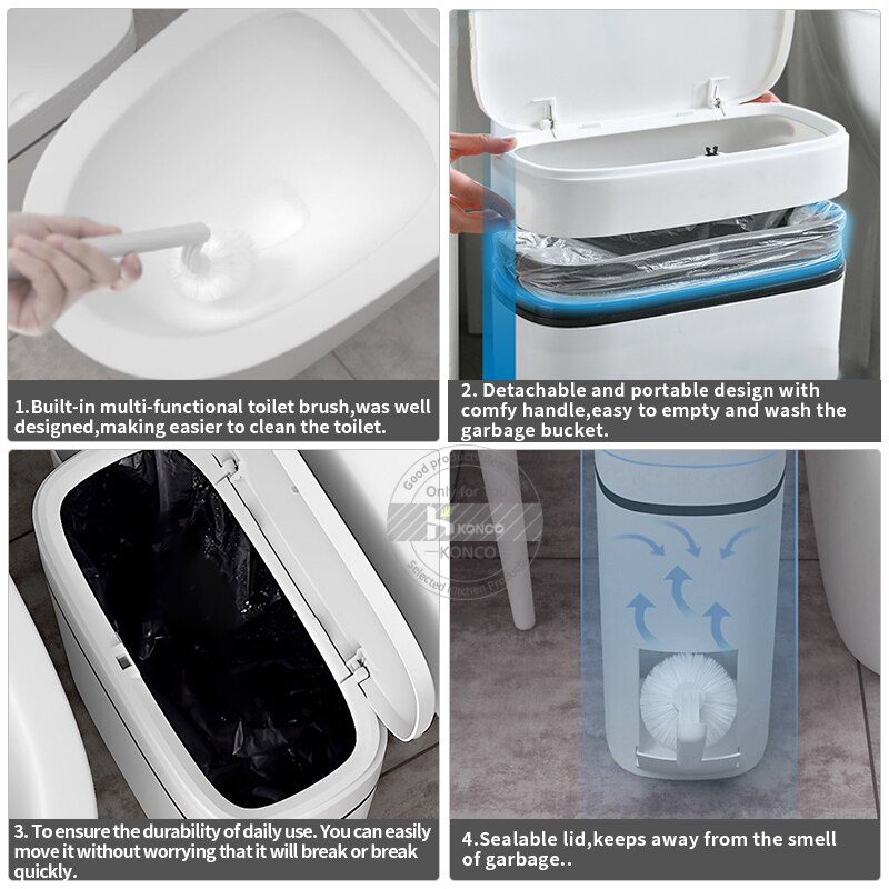 Konco Poubelle et Brosse De Toilette Ensemble, Poubelles Brosse Wc Poubelle Seau et Brosse De Toilette avec Set De Support Pour salle de bain