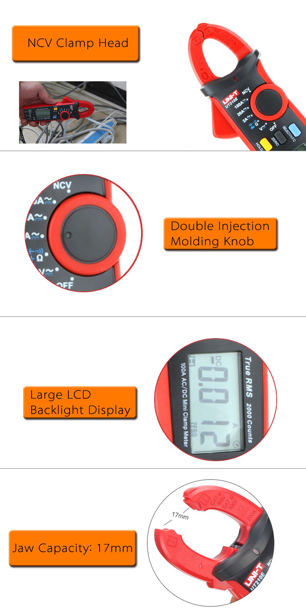 Mini Digital Meter Handheld Clamp Meter Tester Multimeter Backlight LCD True RMS Voltmeter Ammeter Ohmmeter