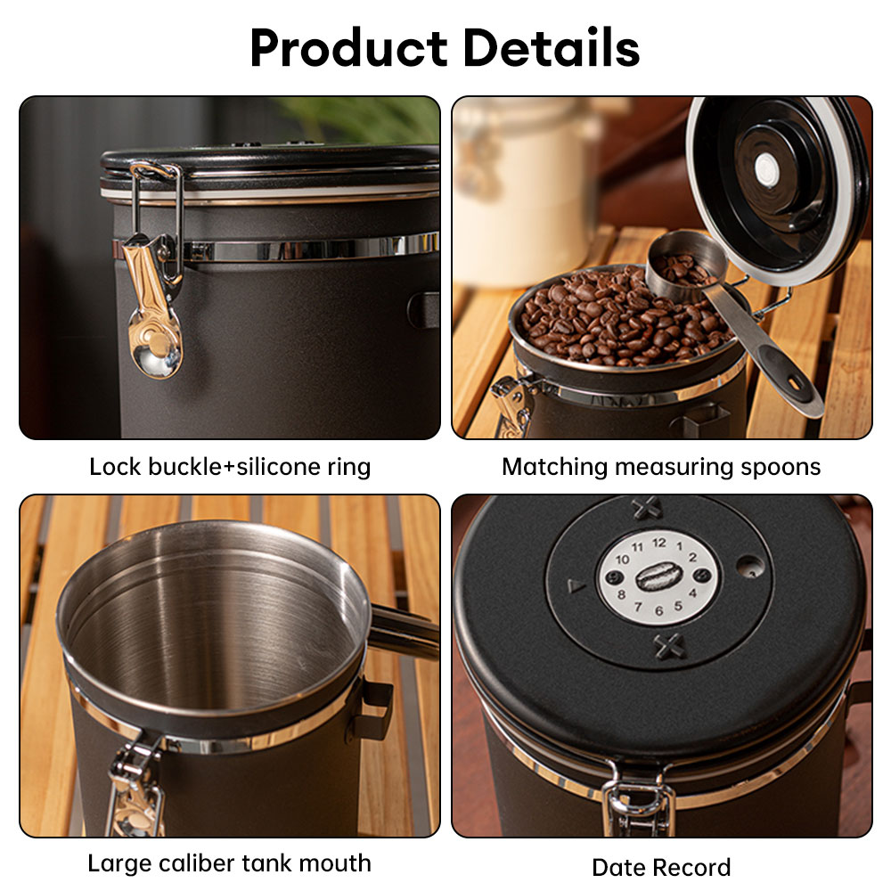 1.2/1.5/1,8 l Edelstahl-Kaffeebohnen dose Kaffee behälter mit großer Kapazität Versiegelung Kaffee füllung Lebensmittel lagerung enthalten