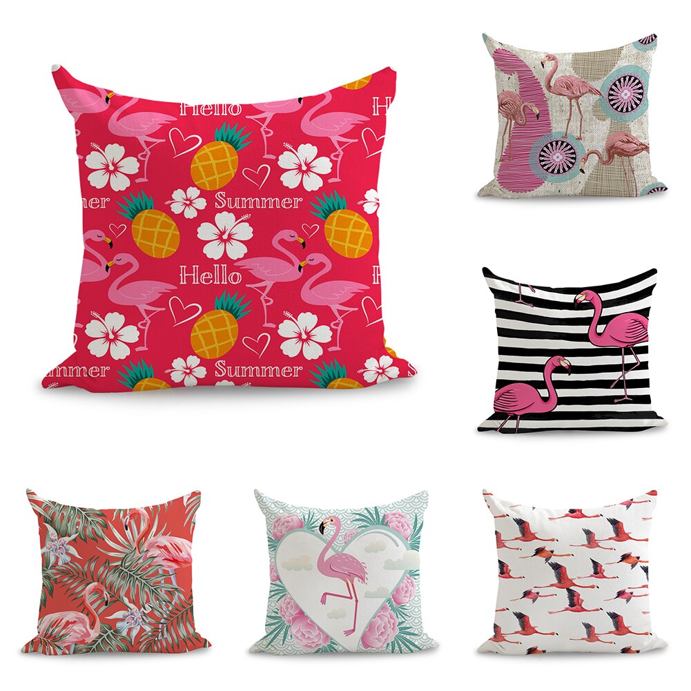 Flamants roses tropicaux ananas motif oreillers lin canapé siège coussin jeter oreiller décor à la maison