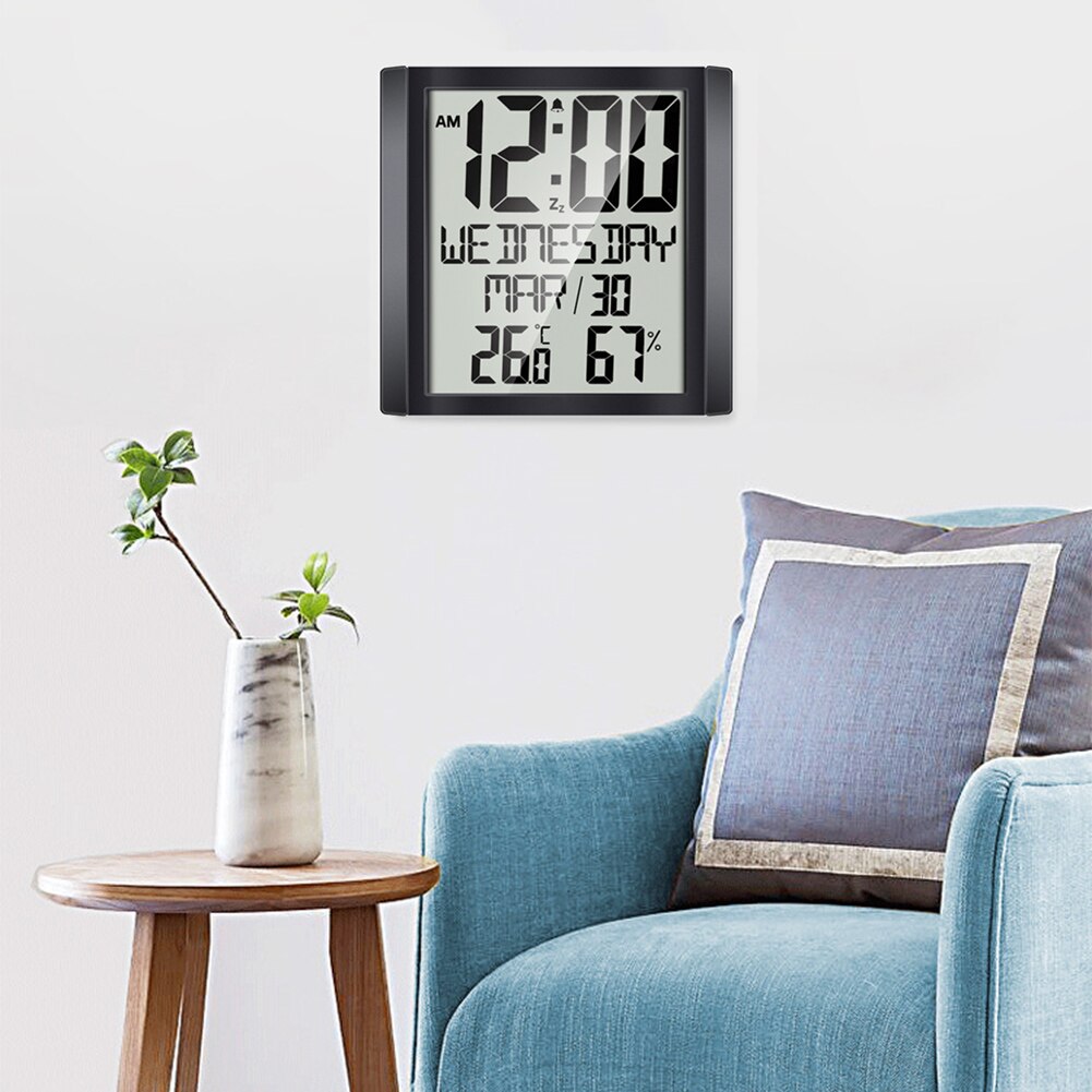 Big Screen Calendar Home Office Living Room Temperature Bedroom Humidity Digital Display Wall Clock Date Alarm Modern
