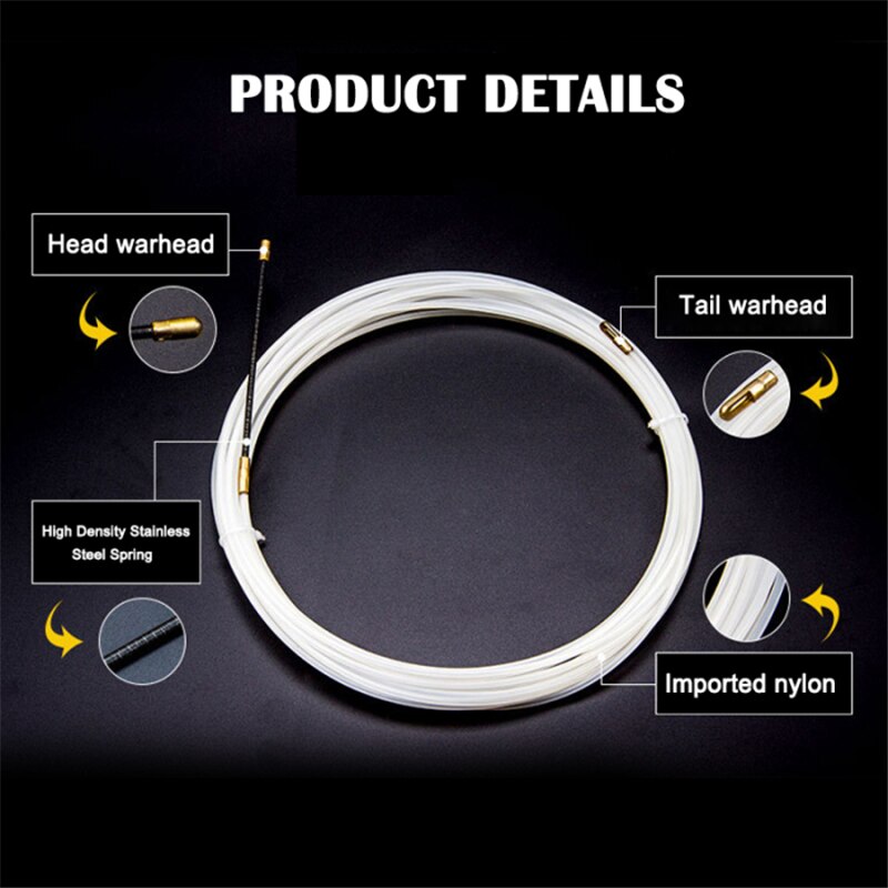 4mm Nylon Wire Cable Push Puller 5/10/15/20/25/30M Running Cable Wire Kit Wall Electrical Cable Fish Tape Installing Rods Wiring