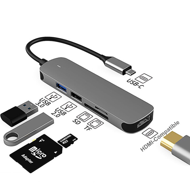 Usb C Hub Docking Station Aluminium Type C Naar USB3.0 4K Hdmi-Compatibel Sd Pd Tf Voor macbook Pro Hp Dell Lenovo Samsung S8: BX5H