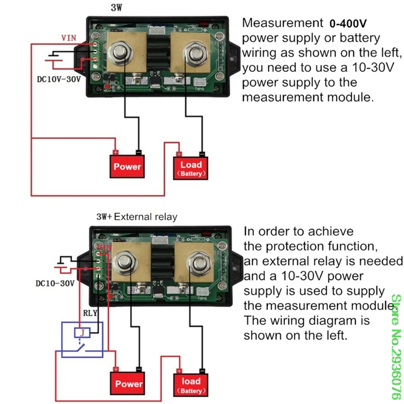 Voltmètre bidirectionnel sans fil DC 400V 300A ampèremètre capacité Volt compteur de puissance