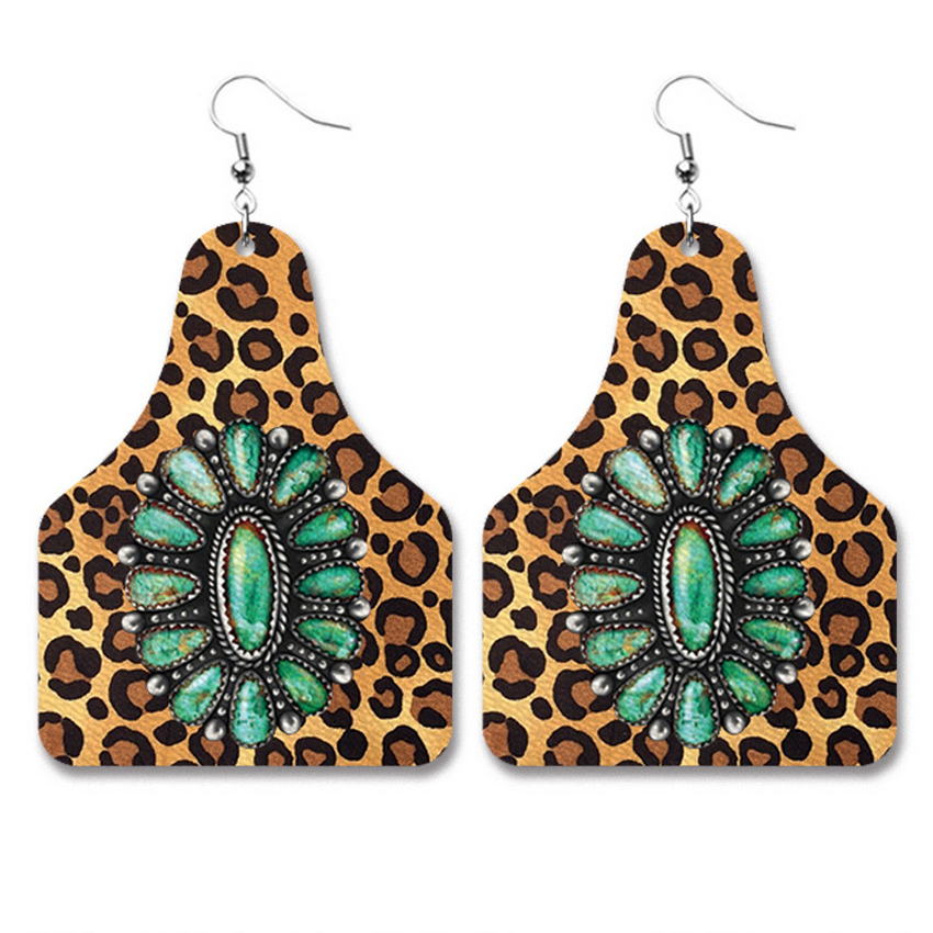 Pendientes con estampado de vaca para mujer, aretes de cuero PU con etiqueta de vaca, del Salvaje Oeste, vaquero, estilo Texas, joyería al por mayor,: E288 3
