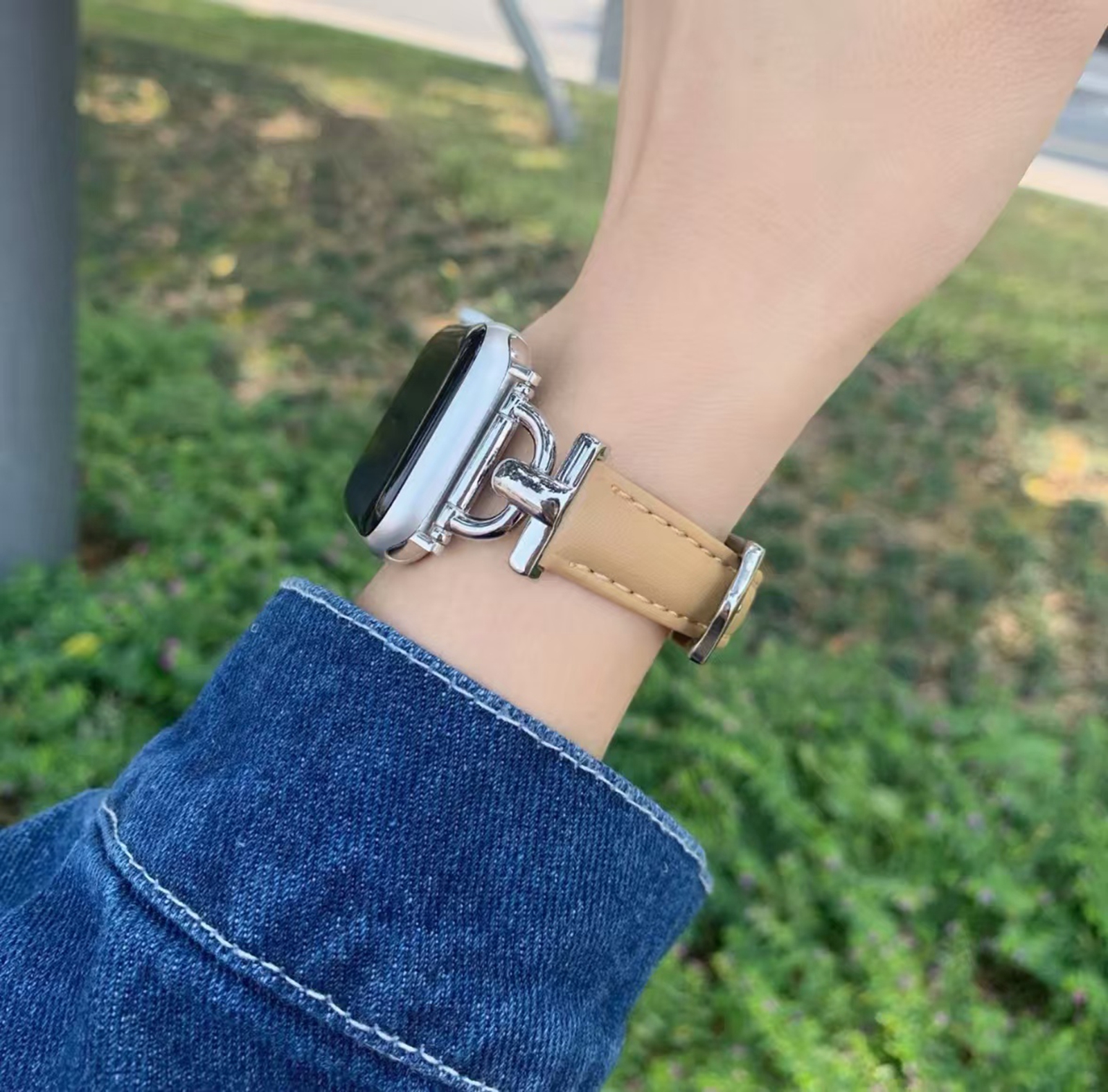 Para Apple Watch band mujer Serie Ultra 10/9/8/7/6 38mm 40mm 41mm 42mm 44mm 45mm 46mm Correa de cuero: Negro y gris / 17mm