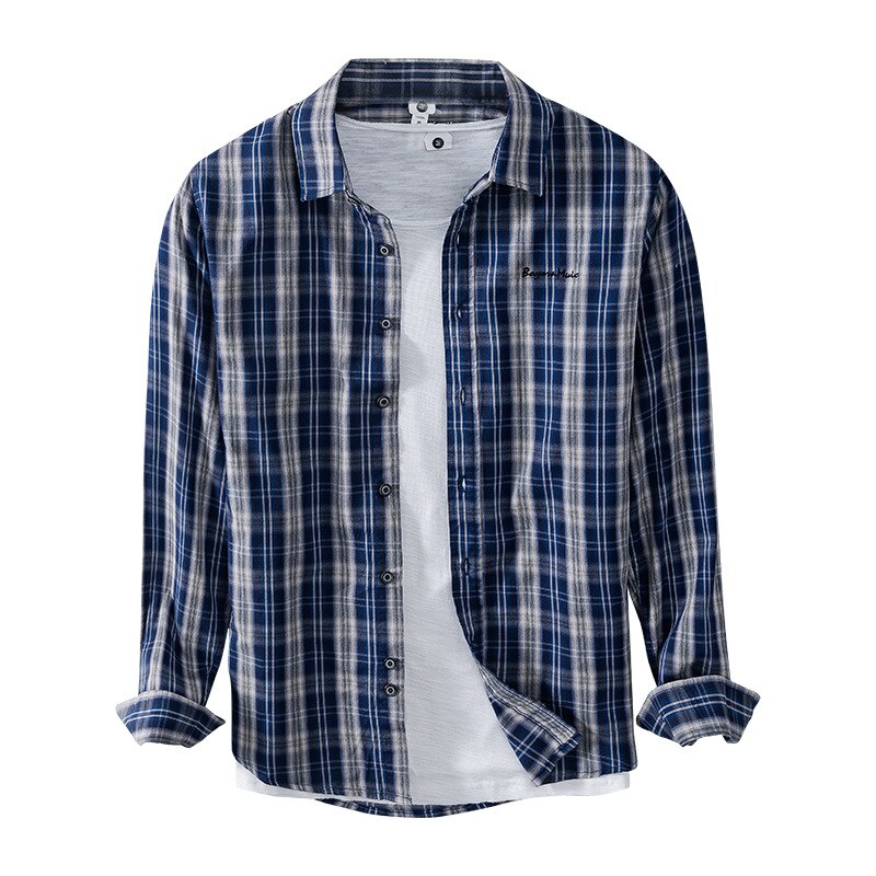 Camisa a cuadros azules de manga larga para hombre, ropa de trabajo informal a rayas, estilo Hong Kong, azul, rojo, GC-1236, novedad de verano y primavera de
