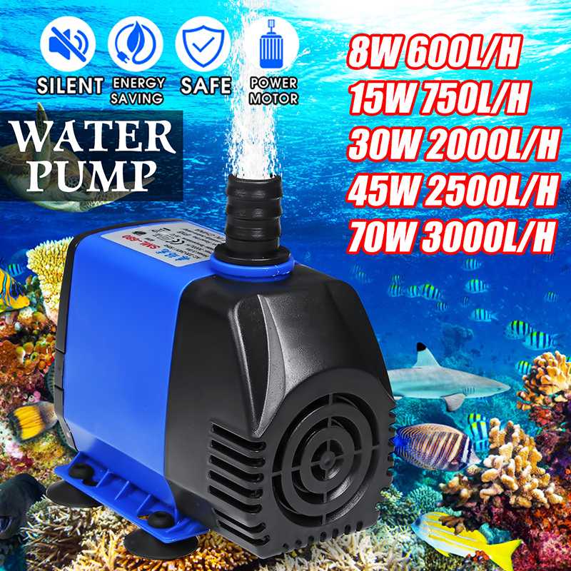 Ultra Quiet Submersible Water Pump Filter Fish Pond Fountain 600-3000L/H Tank Aquarium US Plug High-lift 8W/15W/30W/45W/70W