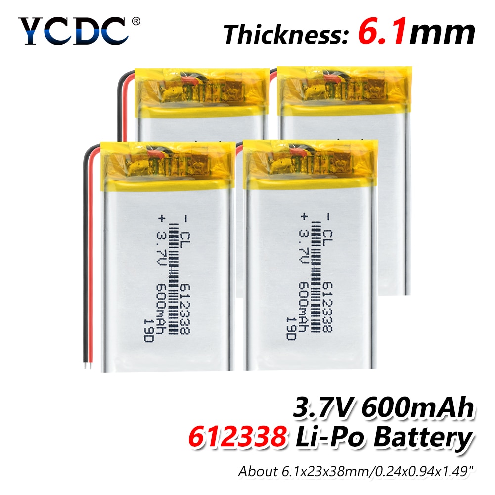 1/2/4 stuks 612338 3.7v 600mAh lithium polymeer batterij 3 7V volt li po ion lipo oplaadbare batterijen voor dvd GPS navigatie