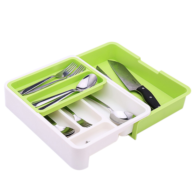Adjustable Small Utensil Silverware Organizer Plastic Cutlery Dividers Organizer Tray Holder Expandable Kitchen Drawer Organizer