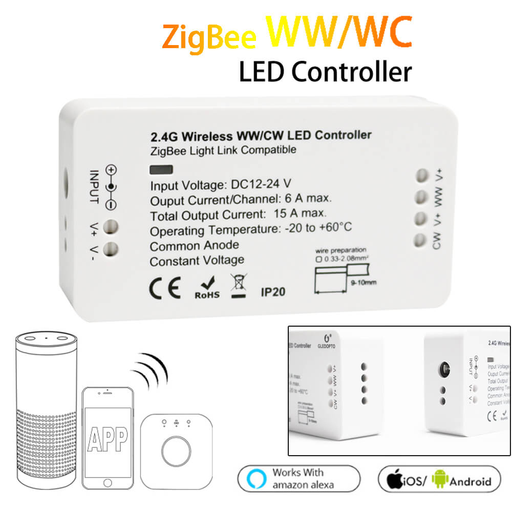 ZIGBEE Dual white ZLL LED Controller RGBW RGB+CCT 15A DC12V/24V Dimmer Led Strip Driver Smart Wifi ZIGBEE Tape Controller