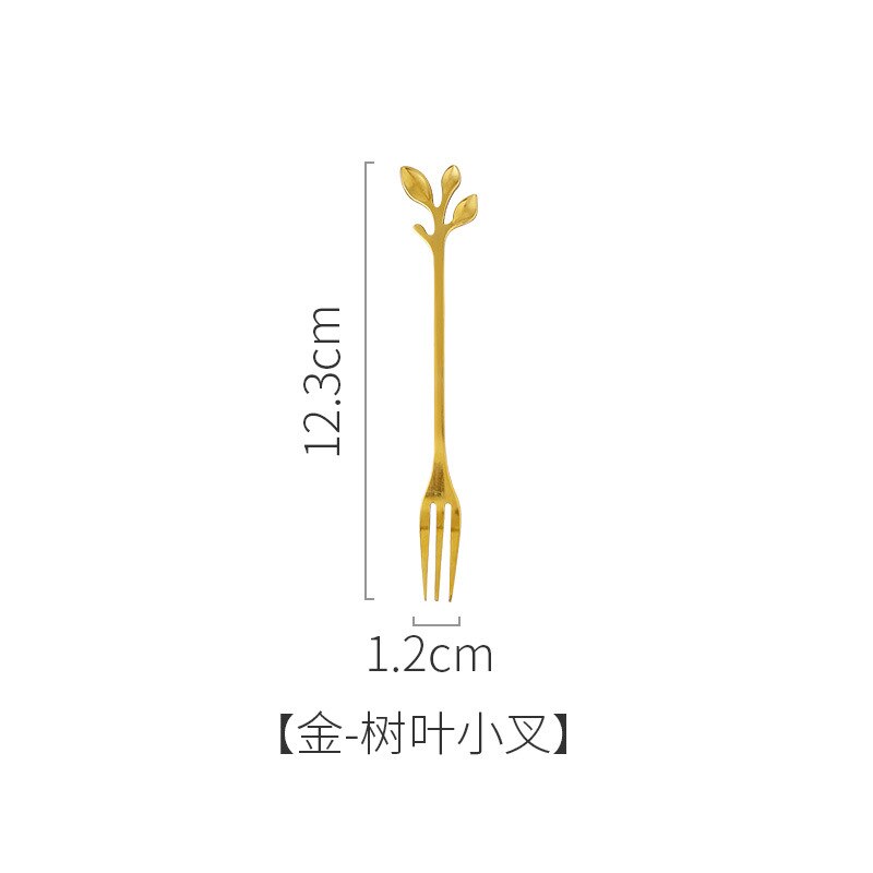 Stainless Steel Swan Dinnerware Set Gold Fruit/Dessert Cutlery Set For Swan Base Holder Silver Leaf Forks Portable Teaspoon: golden Leaf fork