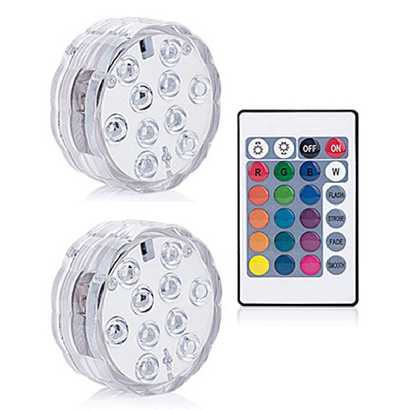 Lámpara sumergible de luz subacuática con Control remoto, decoración con batería, multifunción, a todo Color, sumergible, resistente al agua: 2 lamp 1controller