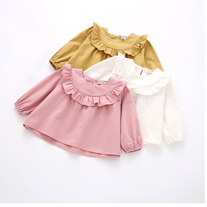 Kids Ruffles Blouses Toddler Baby Girls Shirt Tops Long Sleeve Flounce Tops Cotton Girls Clothes BC409
