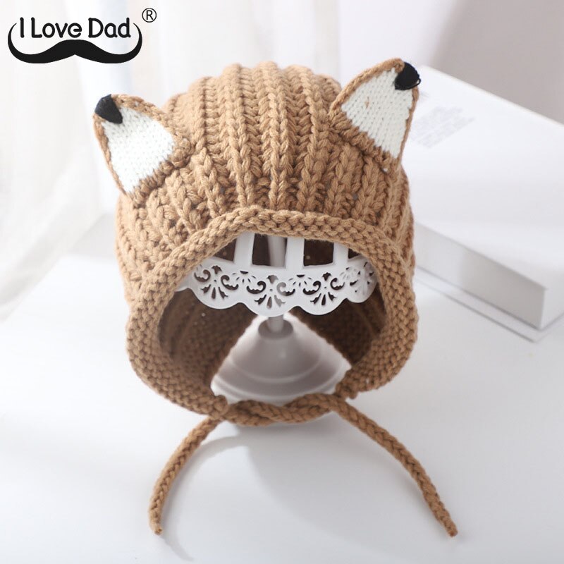 Cartoon Oren Baby Hoed Cap Winter Warm Gebreide Baby Jongens Meisjes Hoed Met Vetersluiting Kids Hoed Motorkap Kinderen Caps Beanie: grey