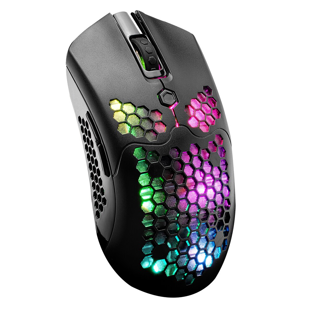 X2 Draadloze Gaming Mouse 7 Knoppen 12000 Dpi Verstelbare Rgb Backlit Ergonomische Muis Lichtgewicht Honingraat Shell Gamer Muizen: Black