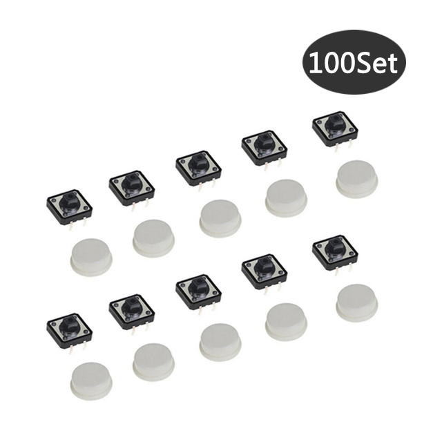 100Set 5 Kleur Keycap Tactiele Drukknop Schakelaar Momentary 12*12*7.3Mm Microschakelaar Knop Diverse Set Voor Arduino Framboos Pi3: WHITE