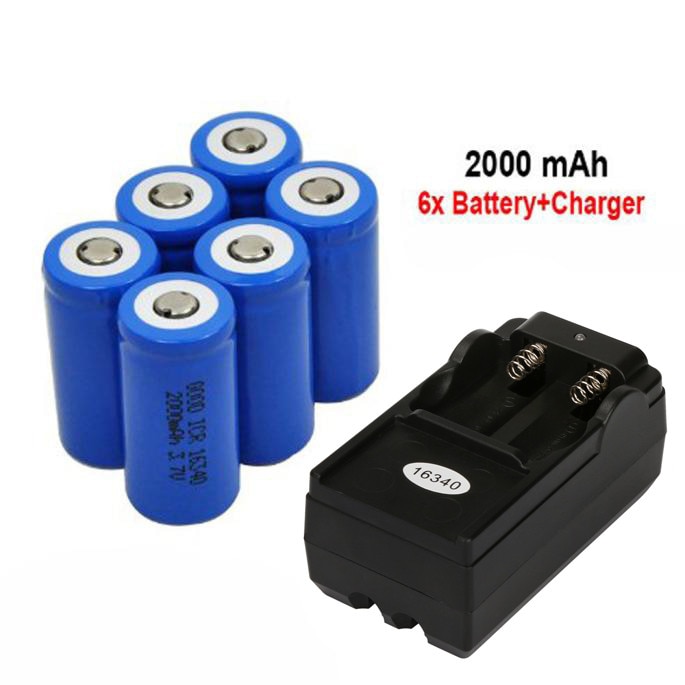 6X2000Mah 16340 Oplaadbare Li-Ion Batterij Voor Led Zaklamp + Cr123a Lader Acculader Speelgoed Batterij Charger # g30