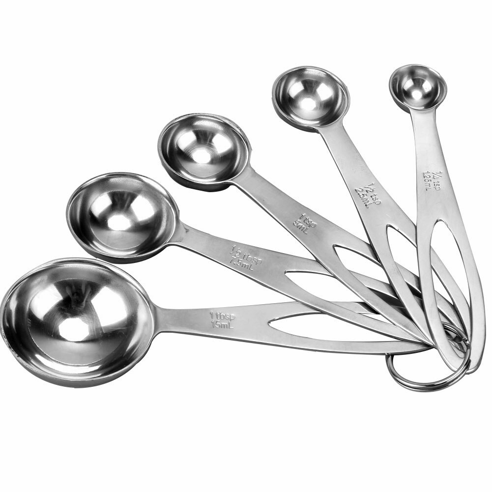 5pcs/Set Stainless Steel Silver Measuring Spoons Cups Tea Coffee Scoops Kitchen Utensil Tool 5 Sizes 1.25/2.5/5/7.5/15ml