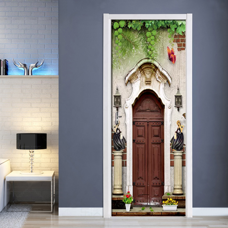 Deur Muurschildering 3D Stickers Retro Houten Board Zelfklevende Behang Decoratie Verwijderbare Vinyl Familie Diy Thuis Muursticker B33,9 x H78,7 Inch