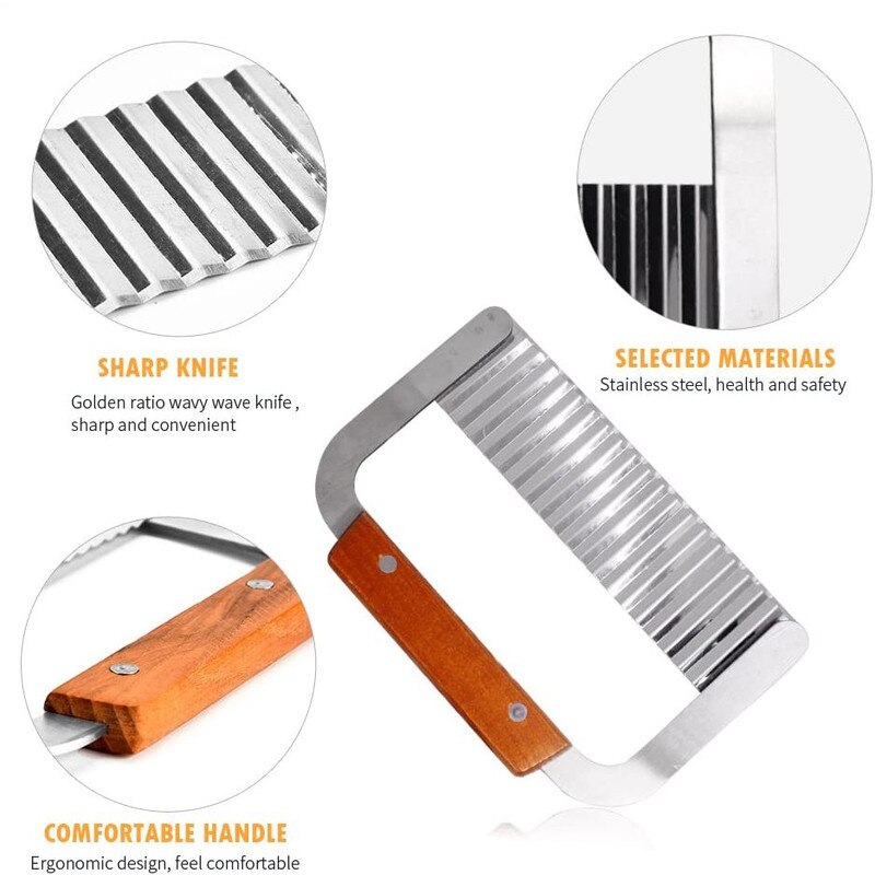 Rvs Wave Aardappel Cutter Groentesnijder Fruit Rimpeluitvoering Cutter Franse Bak Snijders Aardappel Chip Mes Keuken Gadgets