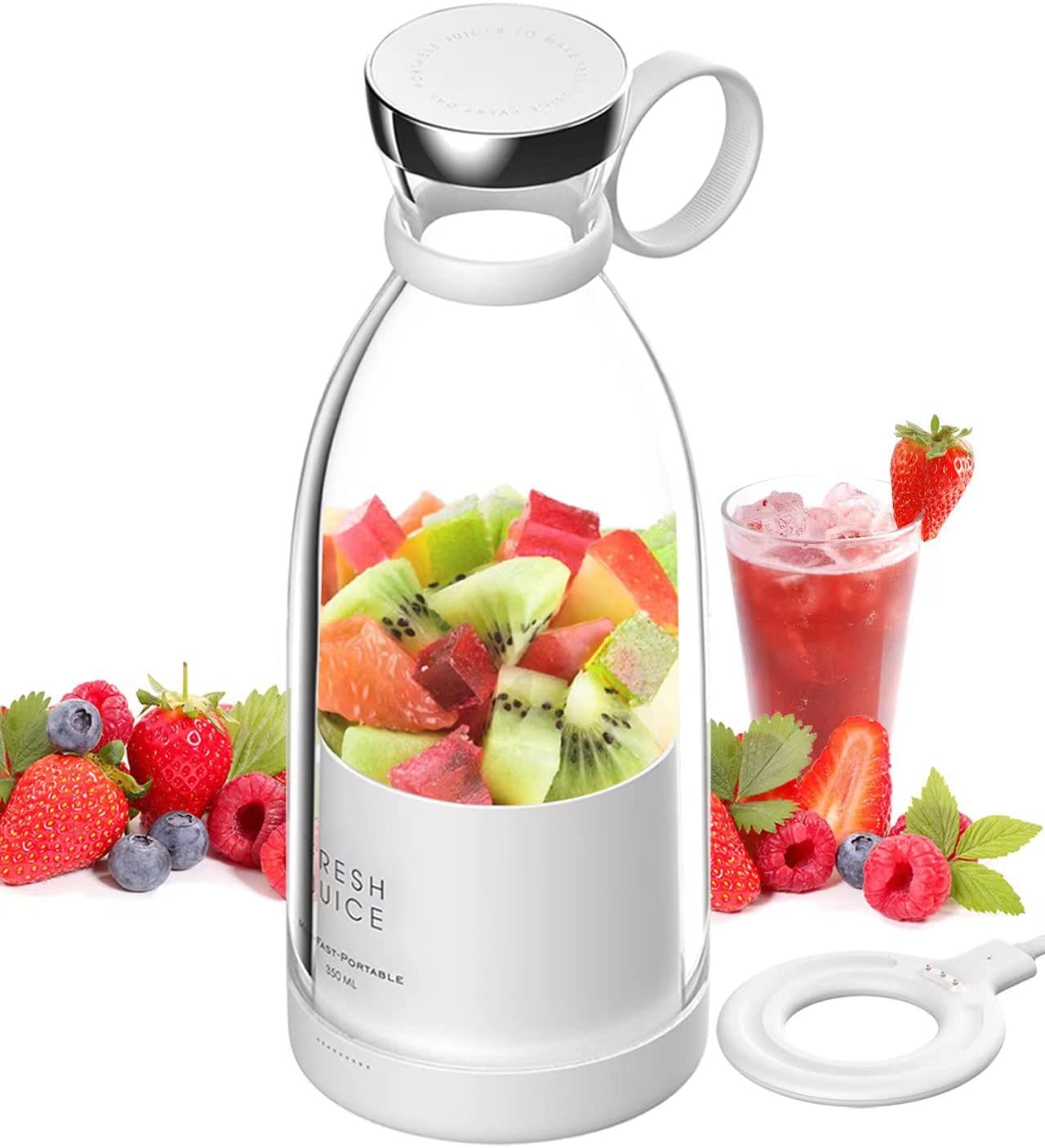 Portable Blender Mini Mixer Electric Juicer Machine Fresh Juice Blender Smoothie Maker Blender Cup Juice Fruit Extractors: 350ml white box