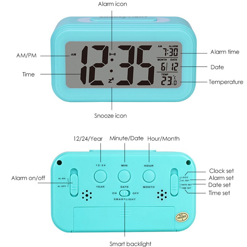 LED Digital Desk Clock Snooze Wake-up Alarm Clock Backlight Temperature Calendar Smart Table Clock Home Office Decor