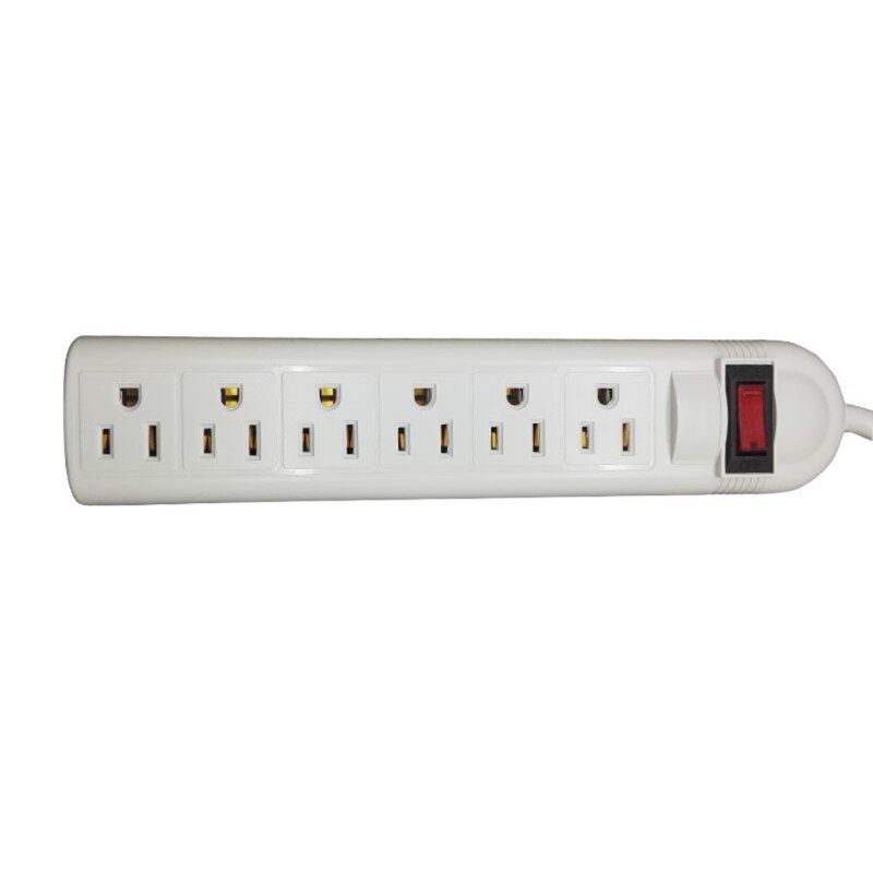 US Plug 6 Socket Surge Protector Wall-mounted 14AWG Horizontal Power Strip Power Socket Switch with Overload Protection