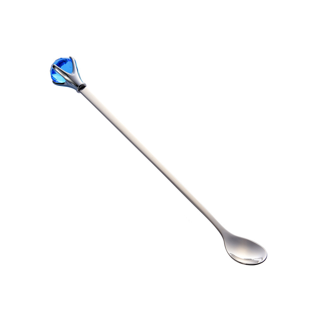 Diamant coloré réutilisable en acier inoxydable en métal paille cocktail cuillère à remuer longue poignée cuillère barre lait café outil d'agitation: MULTI