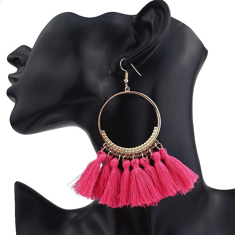 Earrings For Women Luxury Round Ball Earrings Wedding Charm Long Earringjewelry Bohemia: Rose red