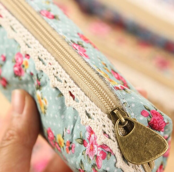 1 Stks/partij Mini Retro Bloem Bloemen Lace Etui Pen Zak Multifunctionele Rits Potlood Houder Tas briefpapier