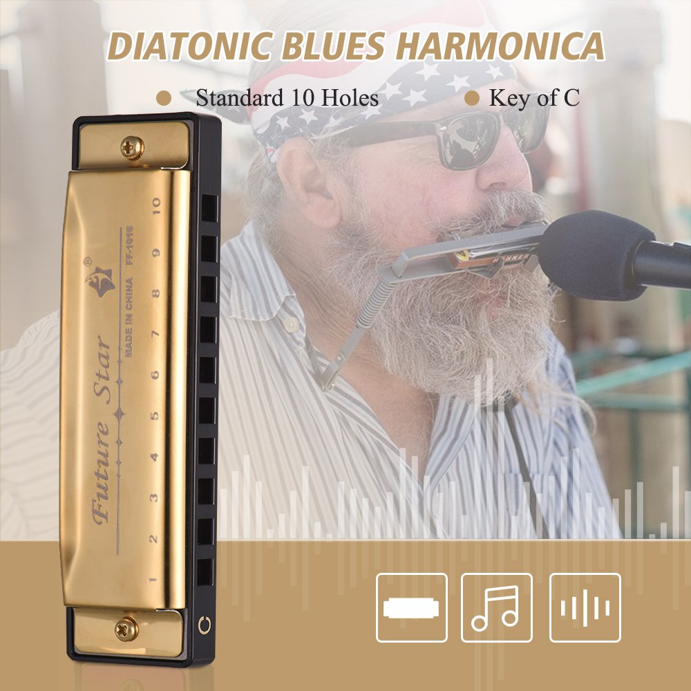 Sleutel Van C Diatonische Harmonica 10 Holes Blues Harmonica Mouthorgan Met Abs Riet Spiegel Oppervlak Voor Beginners Studenten