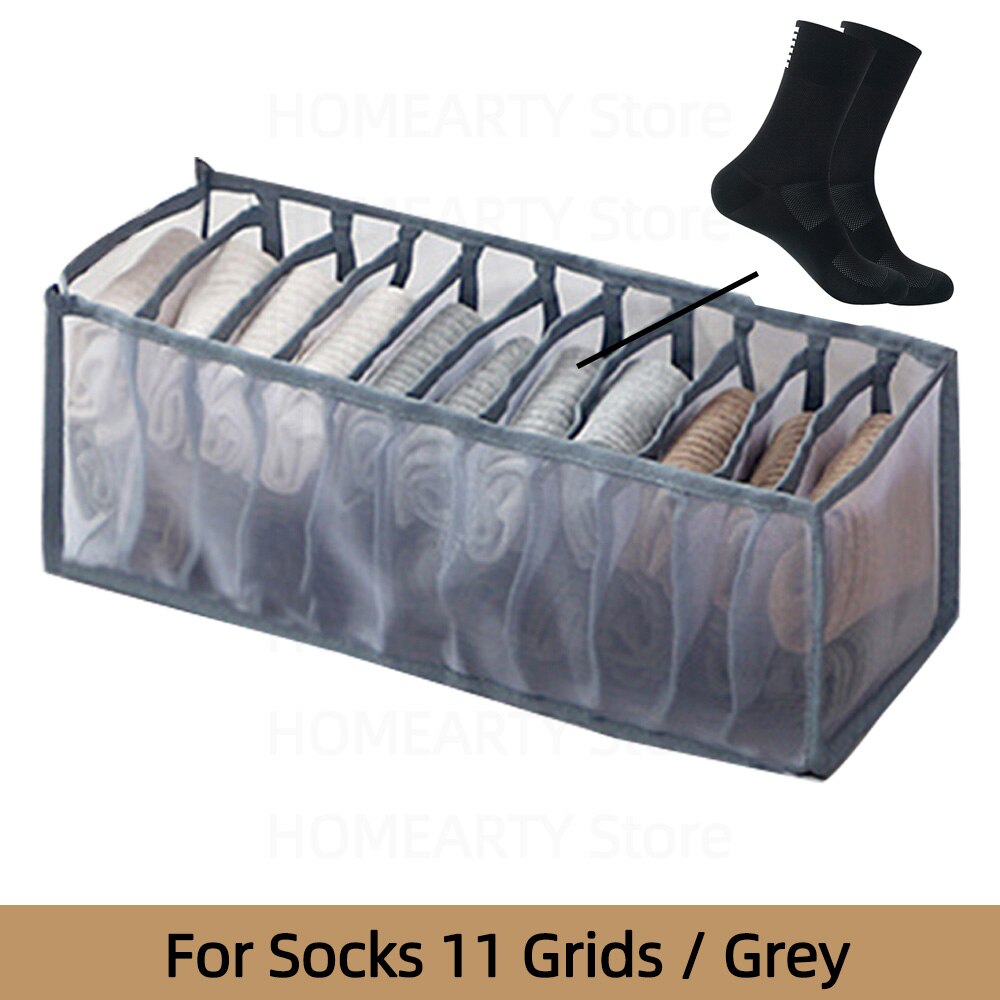 Organizador de armario para ropa interior, caja de almacenamiento para calcetines, bolsa de almacenamiento para armario, sujetador, pantalones, cajón divisor: Grey-11 Grids