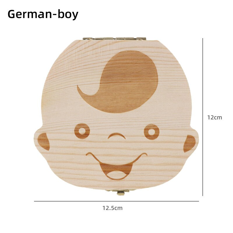 Organizzatore di scatole per denti in legno per bambini conservazione di denti da latte inglese/spagnolo/russo/francese salvataggio ombelicale raccogliere regali di souvenir per bambini: German boy