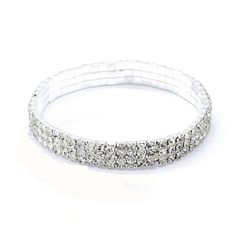 3 Reihen Voller Kristall Strass Elastische Armbinde Silber Farbe Armreif Bling Armbinde Frauen Hochzeit Braut Schmuck: Ursprünglich Titel