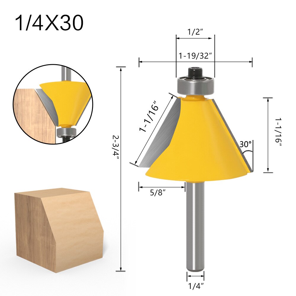 8Mm 6Mm 1/4 Inch 12Mm 1/2 Inch Schacht Chamfer Frees 15 Graden Bevel Rand Frees voor Hout Woodorking Machine Tools: NO3 1l4x30
